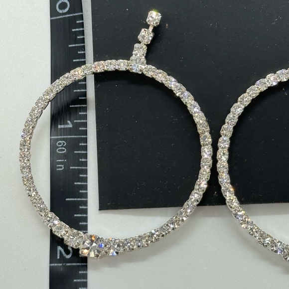 INC Rhinestone Post Circle Earrings in Silver Tone 2 inch approx - Picture 4 of 6